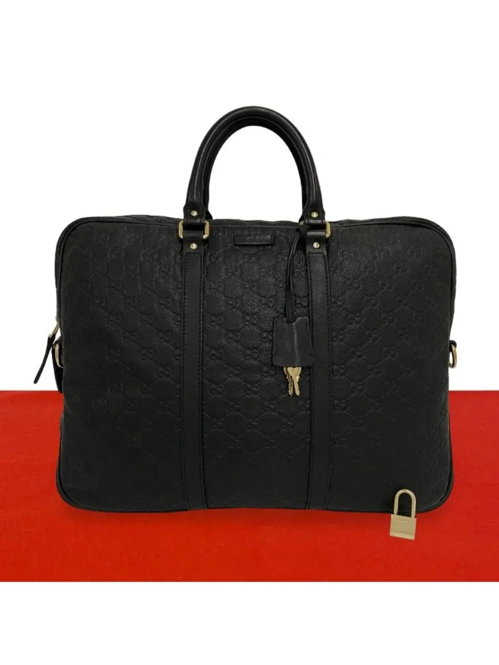 Gucci Guccissima GG Logo Pattern Leather Tote Bag Business Black